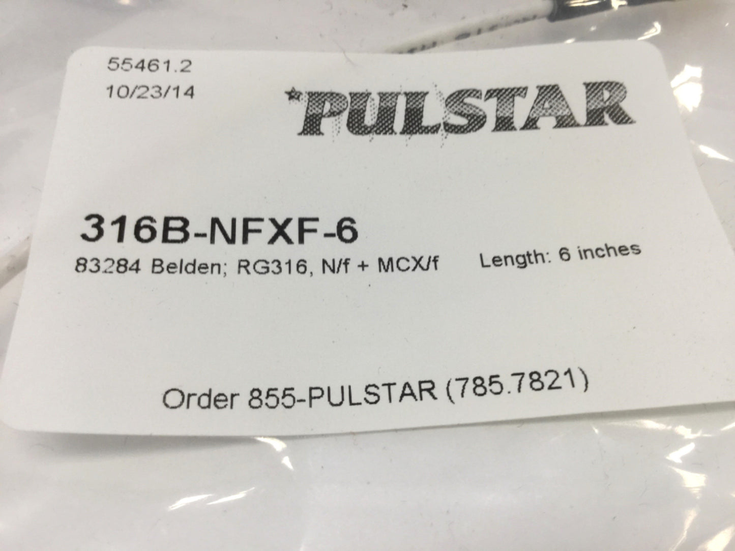 New Lot of 5 Pulstar 316B-NFXF-6 RF Jumper Cable RG316 Coaxial Female N to MCX, 6" L
