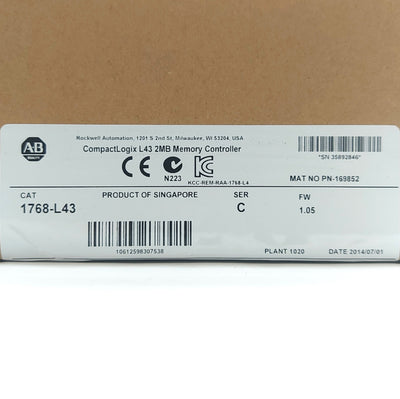 New Allen Bradley 1768-L43 Series C CompactLogix PLC Processor Unit, 2MB Memory