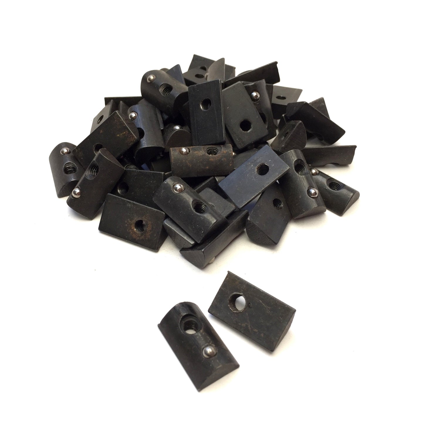 Used Lot of 50 80/20 Black Steel Roll-In T-Nut w/Spring 15-Series, 10-32 Thread