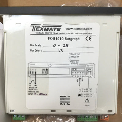 New Texmate FX-B101Q Lynx LED Bargraph Panel Meter, 4 to 20mA Input, Vertical Red