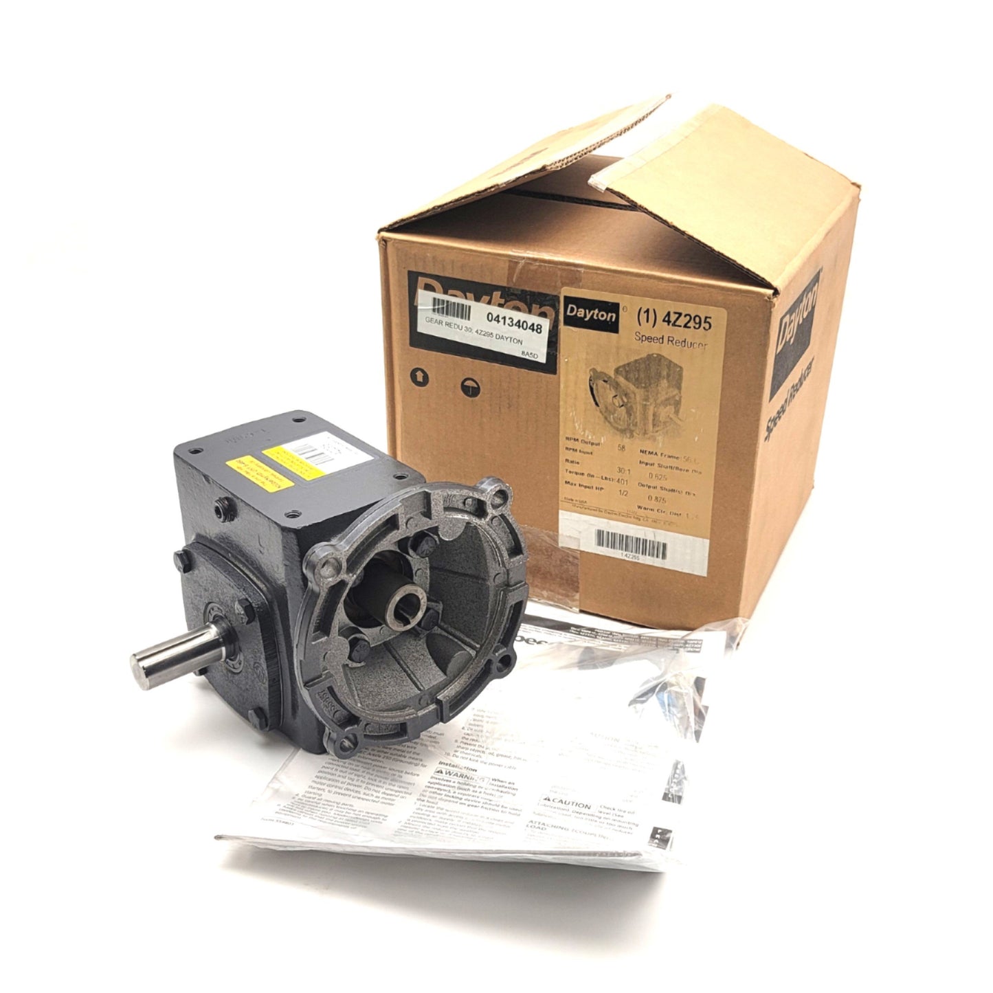 New Dayton 4Z295 Right Angle Speed Reducer Ratio 30:1, 56C, 0.5HP Max, 7/8" Shaft
