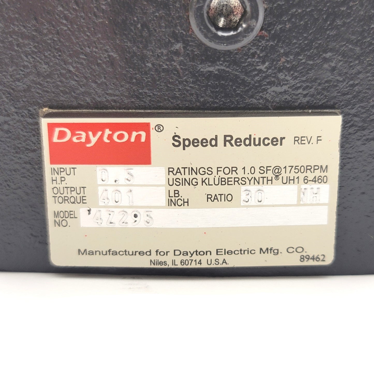New Dayton 4Z295 Right Angle Speed Reducer Ratio 30:1, 56C, 0.5HP Max, 7/8" Shaft