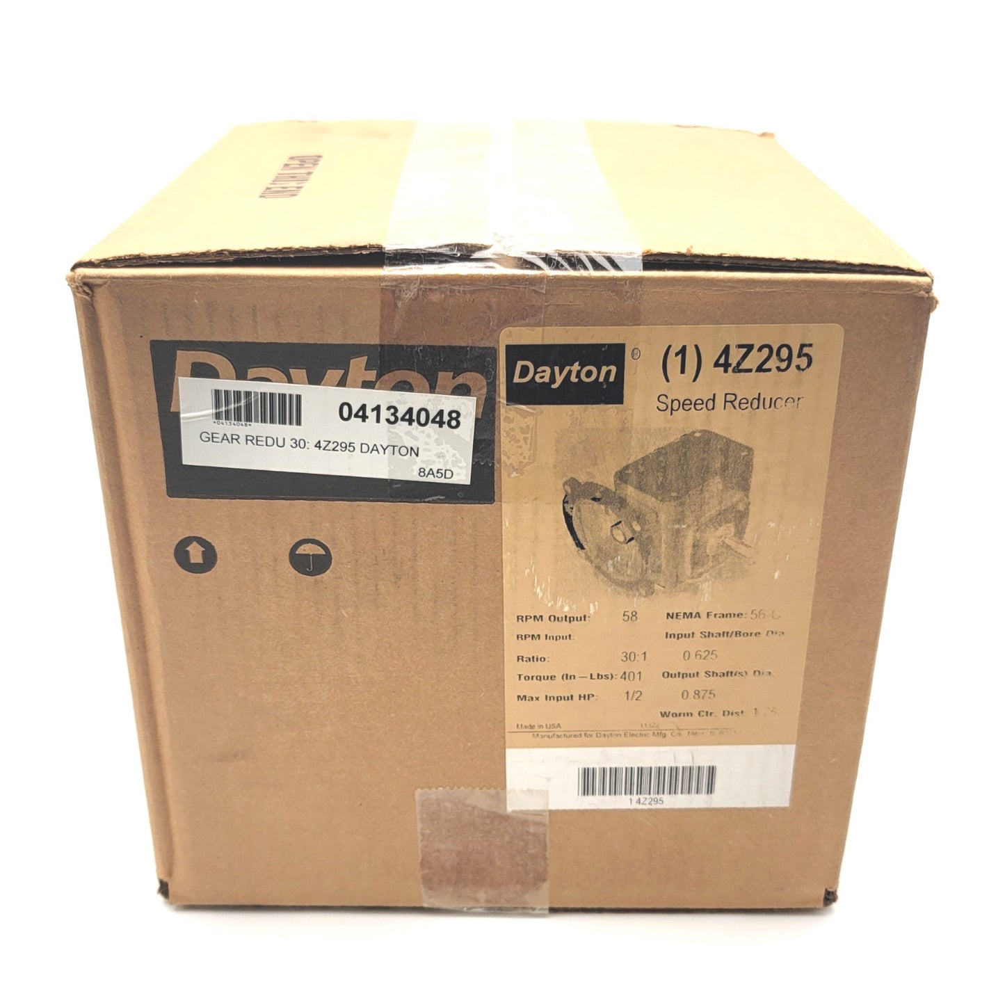 New Dayton 4Z295 Right Angle Speed Reducer Ratio 30:1, 56C, 0.5HP Max, 7/8" Shaft