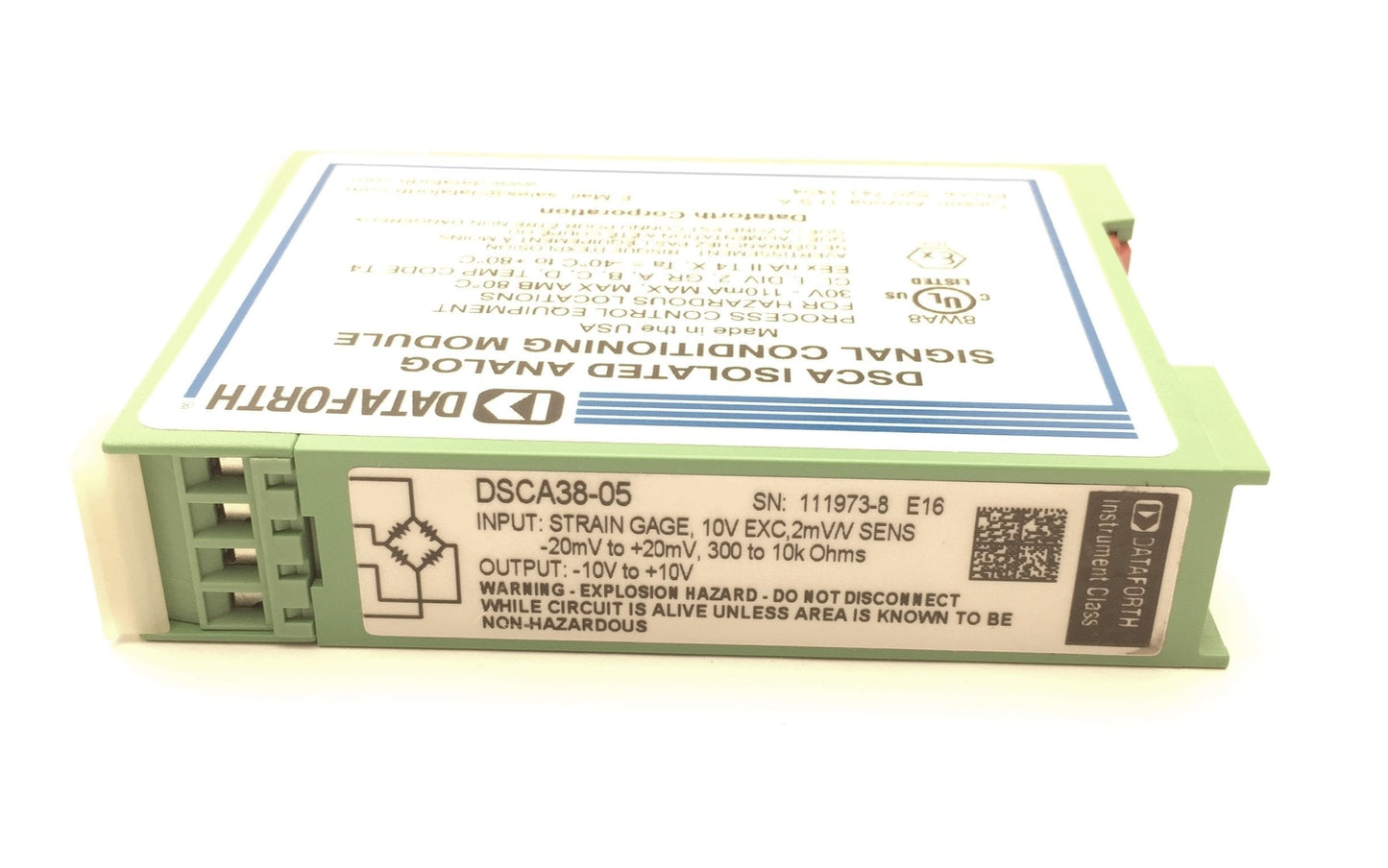 Used Dataforth DSCA38-05 Isolated Strain Gage Input Module, 300 to 10K Ohms, +/-10V