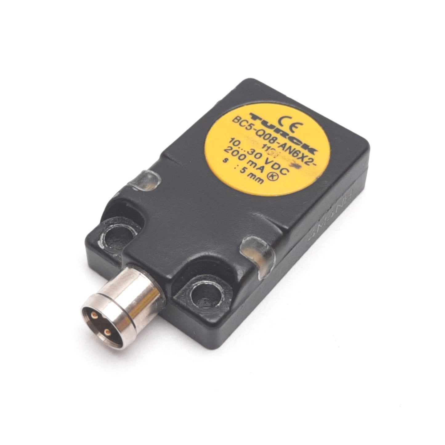 Used Turck BC5-Q08-AN6X2-V1131 Capacitive Sensor, Range: 5mm, 10-30VDC 200mA, 3-Pin