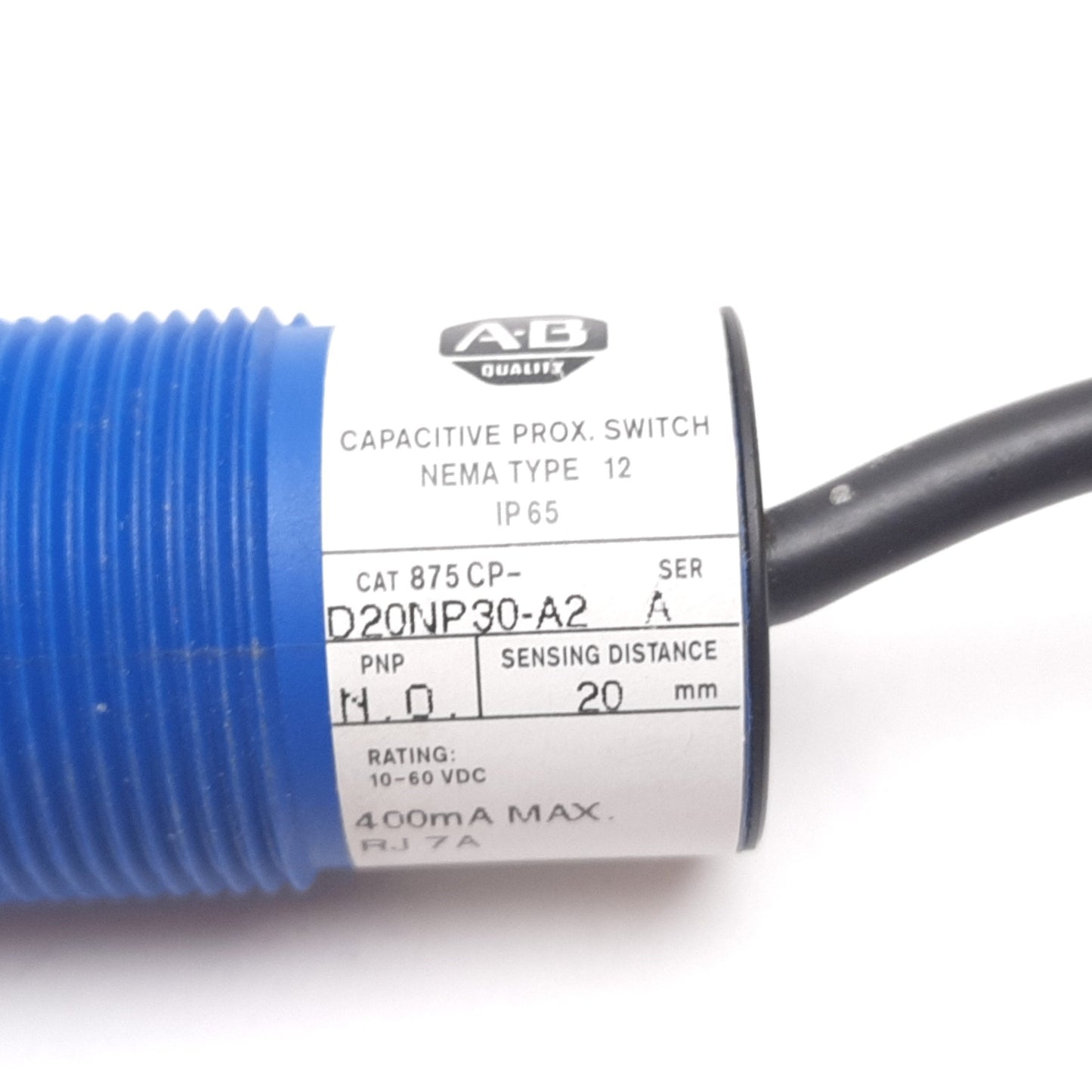 Used Allen Bradley 875CP-D20NP30-A2 Capacitive Proximity Sensor, 20mm, 10-60VDC, PNP