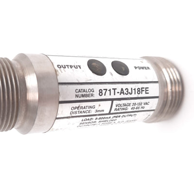 Used Allen Bradley 871T-A3J18FE Ferrous Selective Inductive Proximity Sensor, 3mm