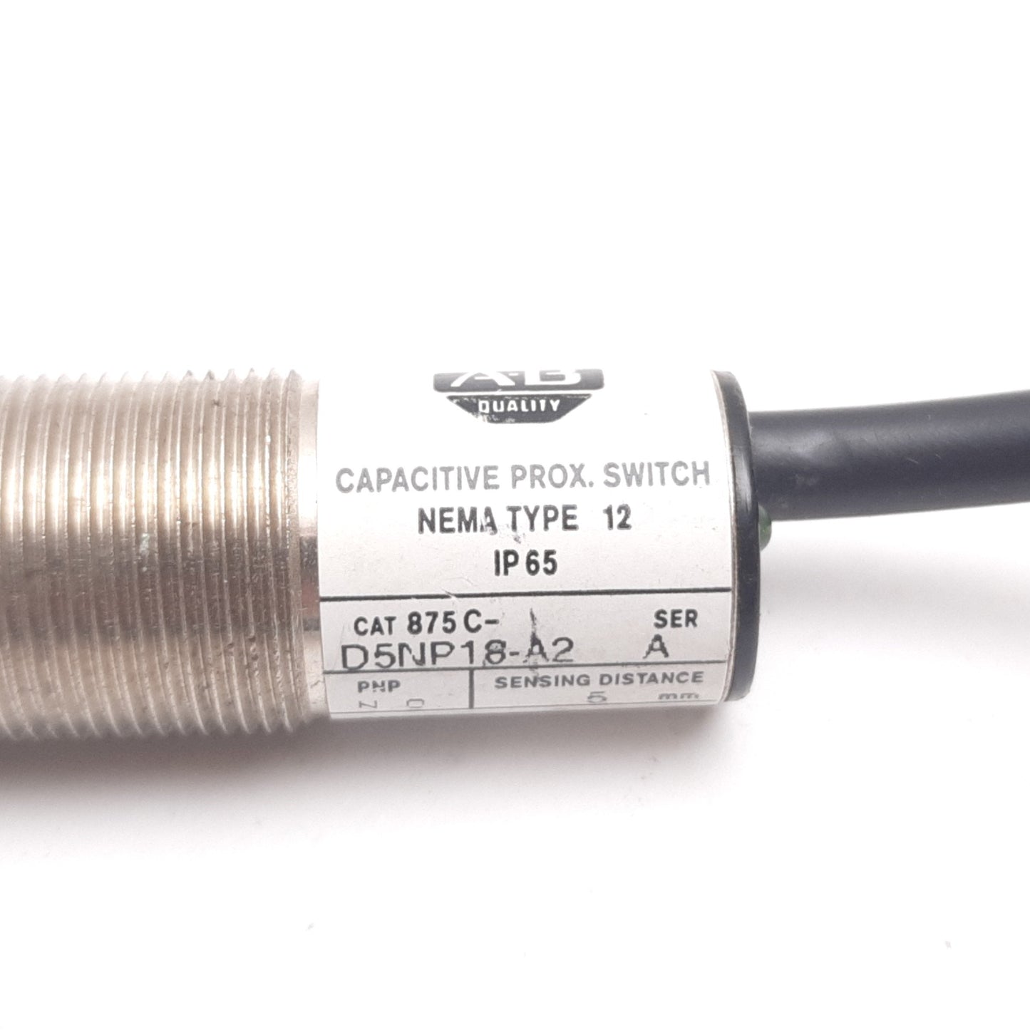 Used Allen Bradley 875C-D5NP18-A2 Capacitive Proximity Sensor, 5mm, 10-60VDC, 200mA