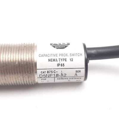 Used Allen Bradley 875C-D5NP18-A2 Capacitive Proximity Sensor, 5mm, 10-60VDC, 200mA