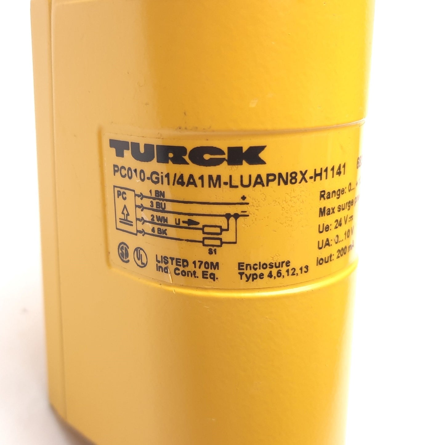 Used Turck PC010-Gi1/4A1M-LUAPN8X-H1141 Pressure Transmitter, 10bar / 145psi, 24VDC
