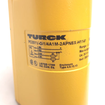 Used Turck PC001V-Gi1/4A1M-2APN8X-H1141 Pressure Transmitter, -1 bar/ -14.5psi, 24VDC