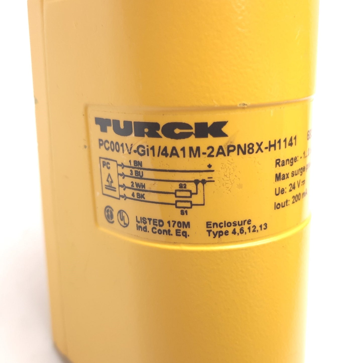 Used Turck PC001V-Gi1/4A1M-2APN8X-H1141 Pressure Transmitter, -1 bar/ -14.5psi, 24VDC