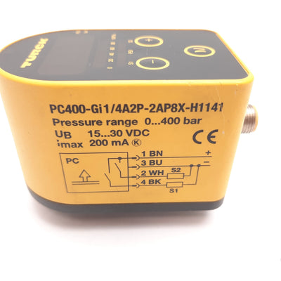 Used Turck PC400-Gi1/4A2P-2AP8X-H1141 Pressure Transmitter, 0-400bar, 15-30VDC, 200mA