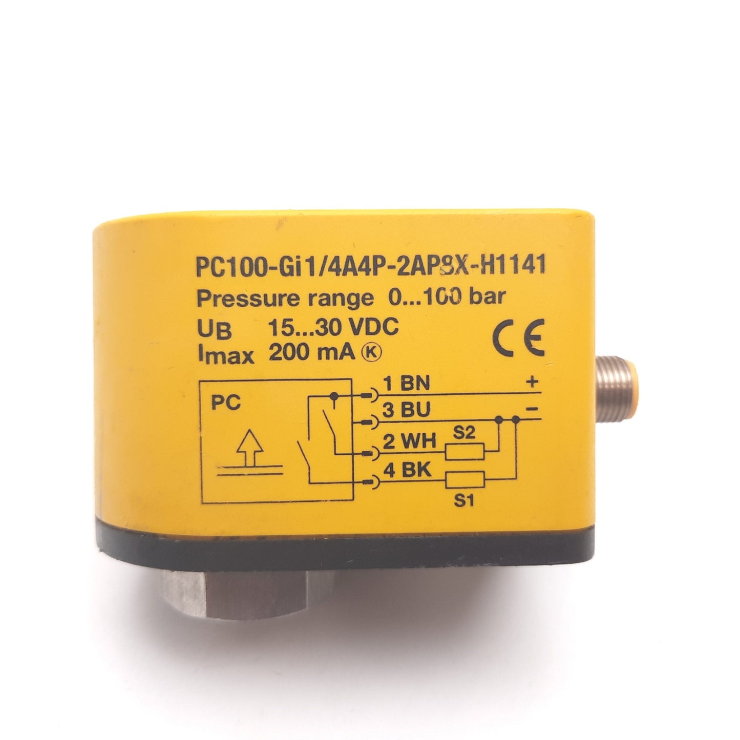 Used Turck PC100-Gi1/4A4P-2AP8X-H1141 Pressure Transmitter, 0-100bar, 15-30VDC, 200mA