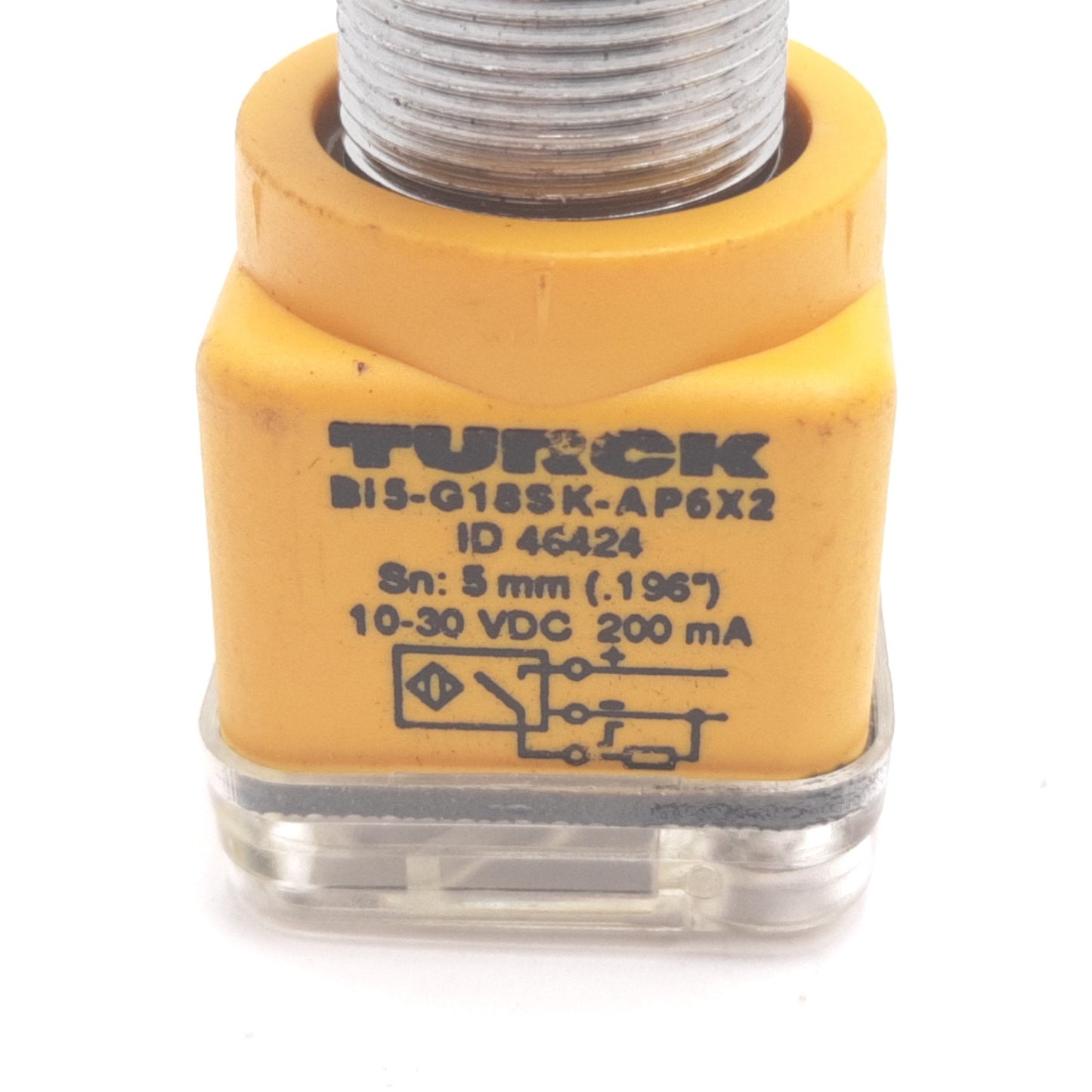 Used Turck Bi5-G18SK-AP6X2 Inductive Proximity Sensor, 5mm, 10-30VDC, 200mA