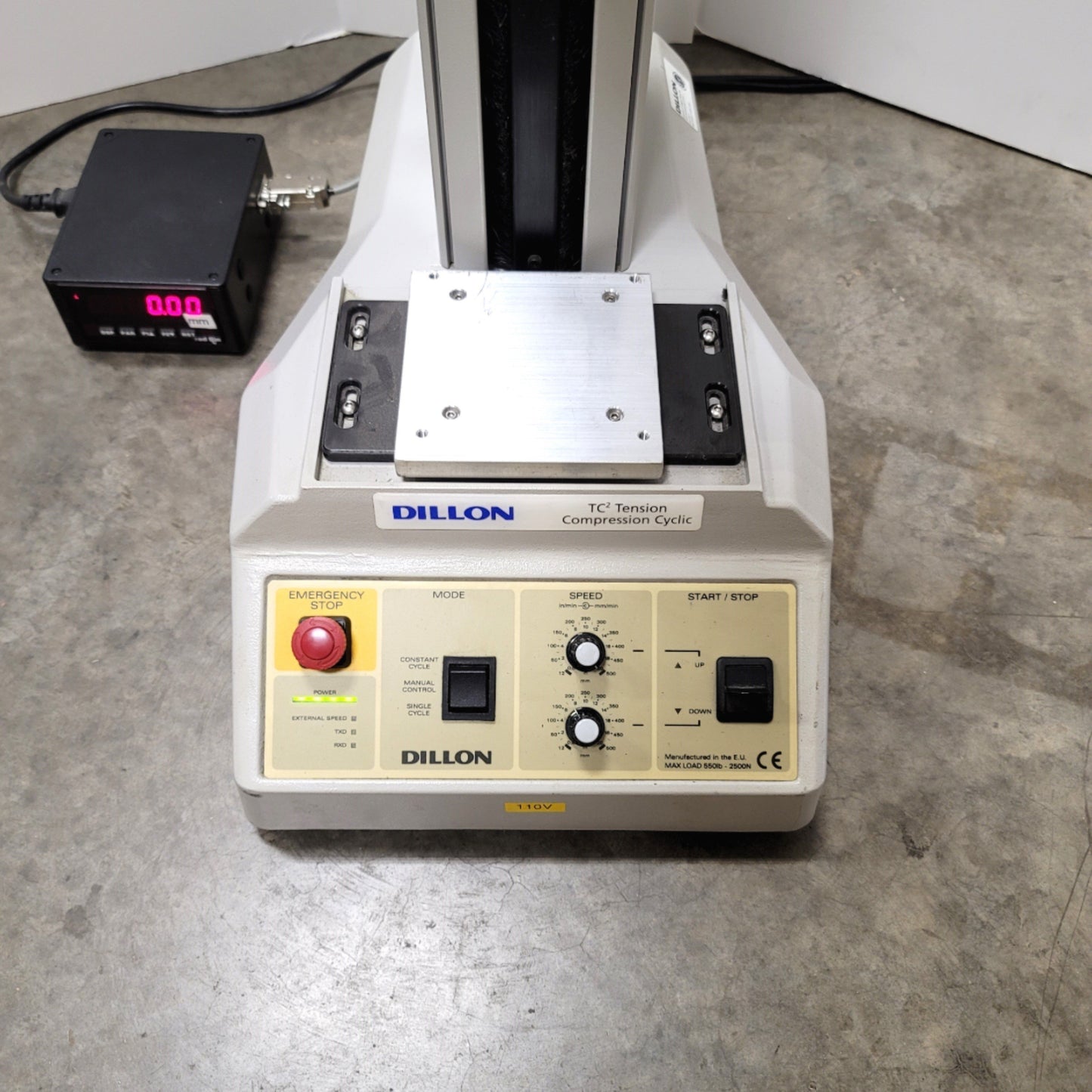 Used Dillon TC2 Tension Compression Cyclic Testing Machine W/DRO 2500N, 500mm, 115VAC