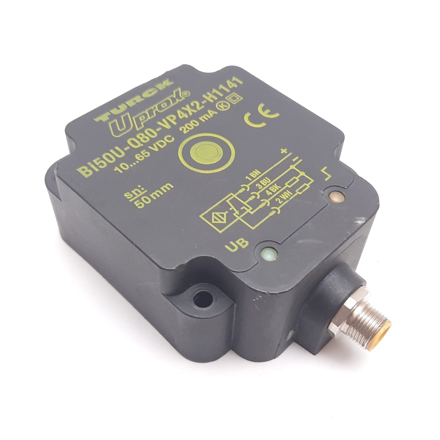 Used Turck Bi50U-Q80-VP4X2-H1141 Inductive Proximity Sensor, 50mm, 10-65VDC 200mA