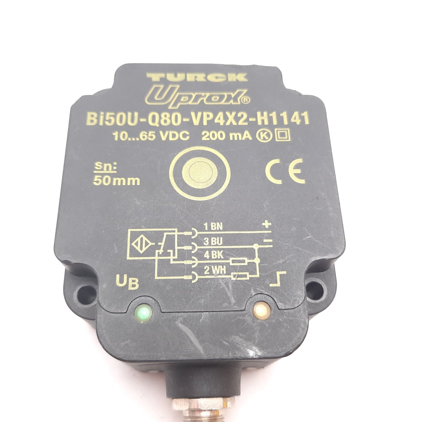 Used Turck Bi50U-Q80-VP4X2-H1141 Inductive Proximity Sensor, 50mm, 10-65VDC 200mA