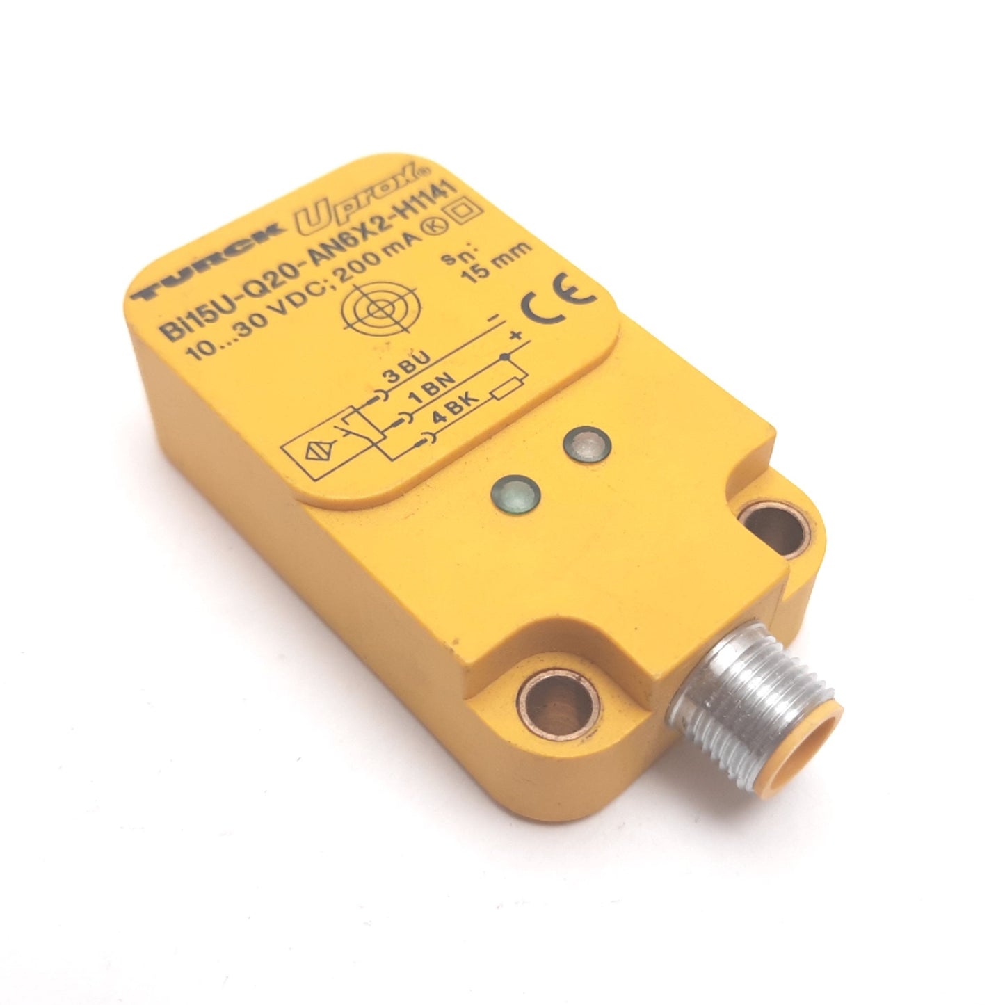 Used Turck Bi15U-Q20-AN6X2-H1141 Inductive Sensor, 15mm, 10-30VDC 200mA, NPN N/O