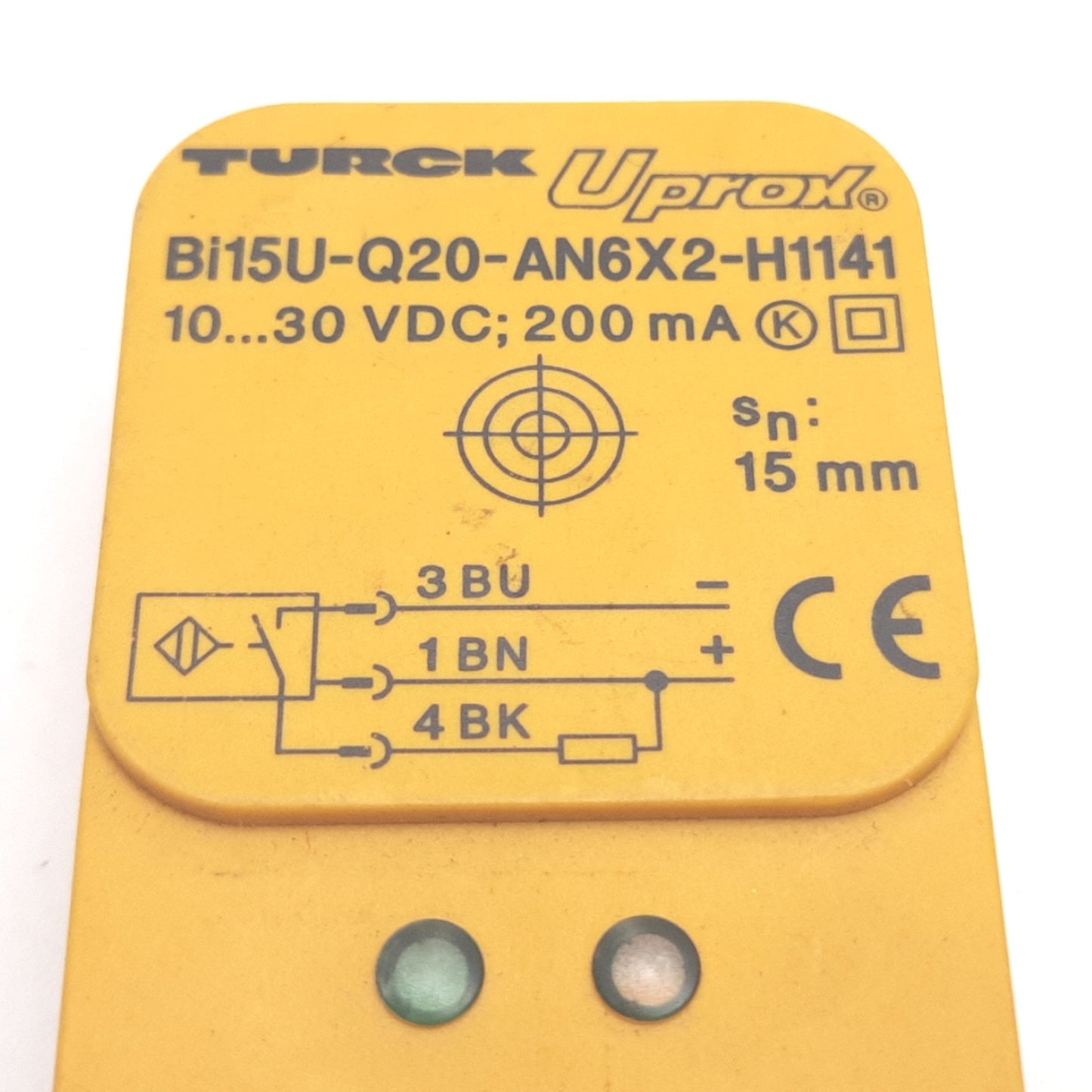 Used Turck Bi15U-Q20-AN6X2-H1141 Inductive Sensor, 15mm, 10-30VDC 200mA, NPN N/O