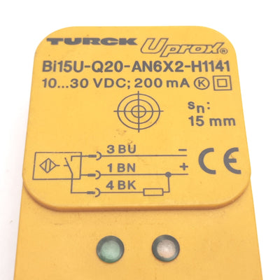 Used Turck Bi15U-Q20-AN6X2-H1141 Inductive Sensor, 15mm, 10-30VDC 200mA, NPN N/O