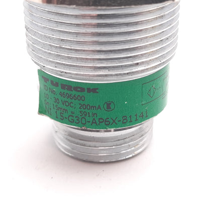 Used Turck Ni15-G30-AP6X-B1141 Inductive Proximity Sensor, 15mm, 10-30VDC 200mA, PNP