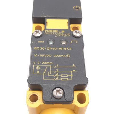Used Turck BC20-CP40-VP4X2 Capacitive Proximity Sensor, 2-20mm, 10-65VDC, PNP, 4-Pin
