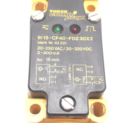 Used Turck Ni15-CP40-FDZ30X2 Inductive Proximity Sensor, 15mm, 20-250VAC 20-320VDC