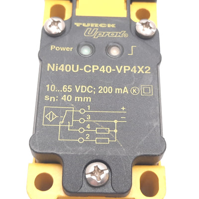 Used Turck Ni40U-CP40-VP4X2 Inductive Proximity Sensor, 40mm, 10-65VDC 200mA, PNP