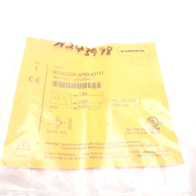 New Other Turck Ni3-EG08K-AP6X-V1131 Inductive Proximity Sensor, 3mm, 10-30VDC, PNP N/O