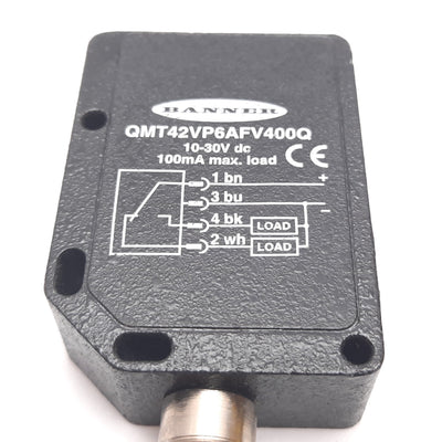Used Banner QMT42VP6AFV400Q Photoelectric Sensor, 25-400mm, 10-30VDC, SPDT PNP, 4-Pin