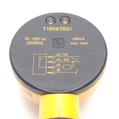 Used Banner T18RW3RQ1 Photoelectric Receiver Sensor, 20m, 20-250VAC 300mA, 4-Pin 1/2"