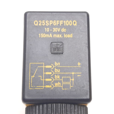 Used Banner Q25SP6FF100Q Fixed Field Photoelectric Sensor, 100mm, 10-30VDC, 4-Pin M12