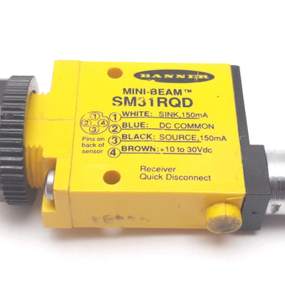 Used Banner SM31RQD Mini-Beam Photoelectric Receiver Sensor, 3m, 10-30VDC, PNP NPN