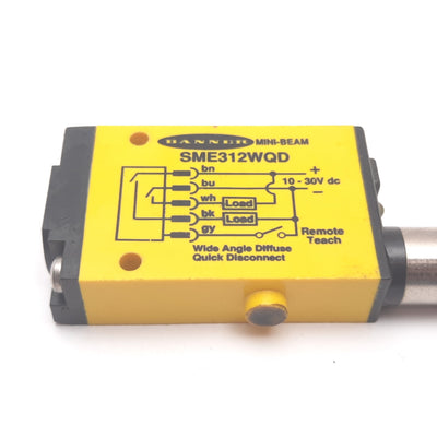 Used Banner SME312WQD Mini-Beam Photoelectric Divergent Diffuse Sensor 130mm 10-30VDC