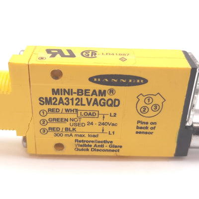 Used Banner SM2A312LVAGQD Mini-Beam Polarized Retroreflective Sensor, 50mm to 2m