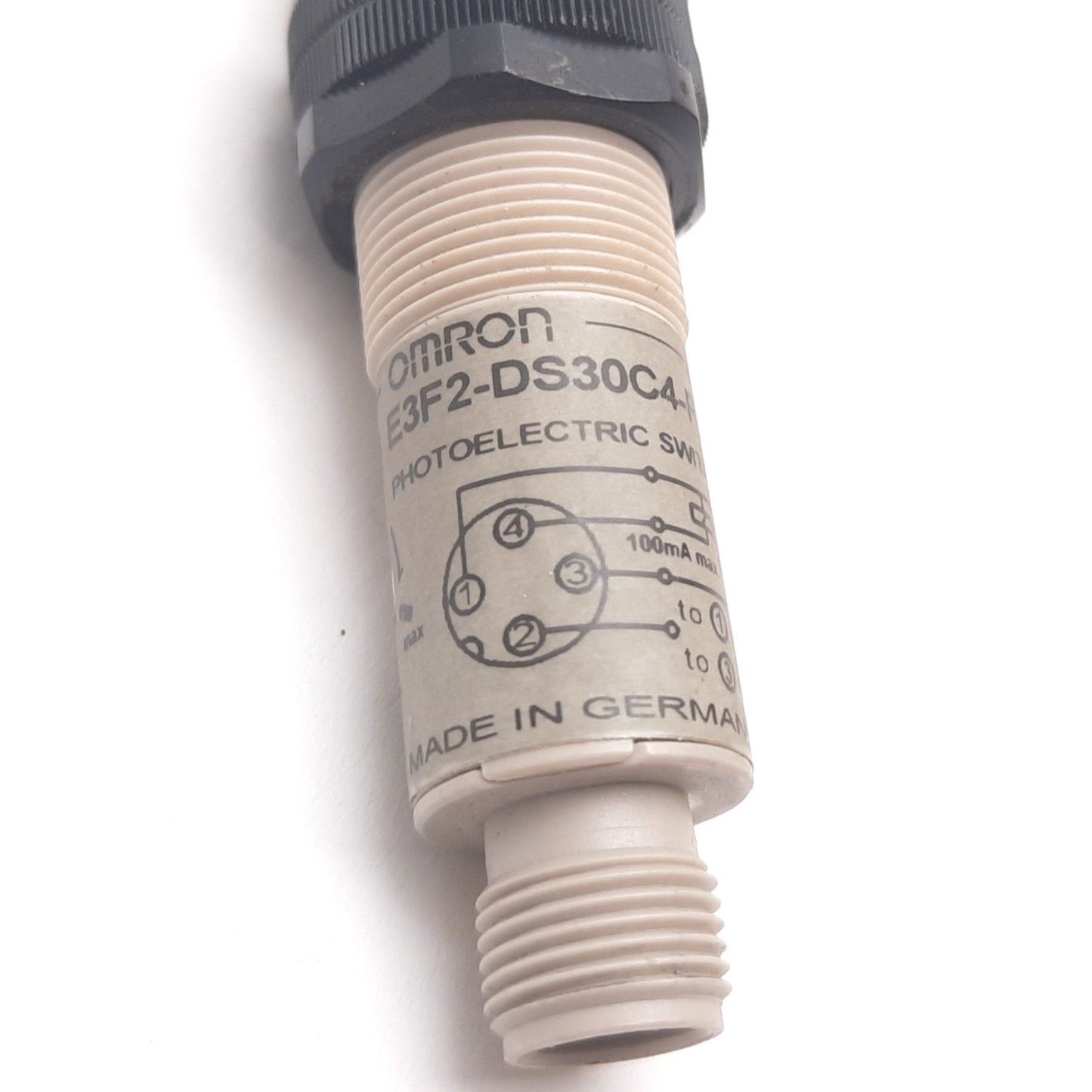 Used Omron E3F2-DS30C4-P1 Photoelectric Sensor, 0.3m, 10-30VDC 100mA, 4-Pin M12