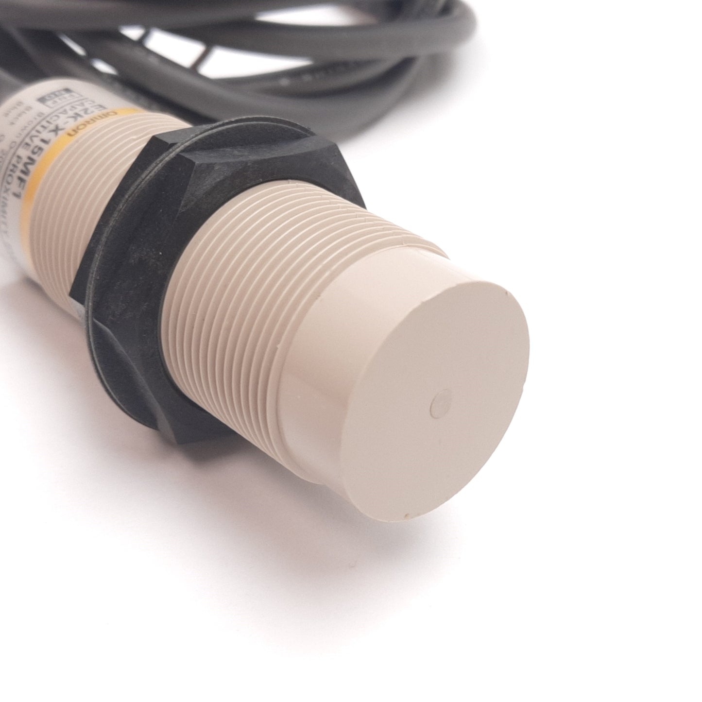 Used Omron E2K-X15MF1 Capacitive Proximity Sensor, 15mm, 12-24VDC 200mA, PNP N/C
