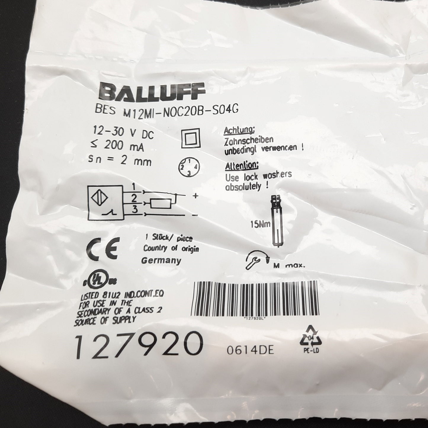 New Balluff BES M12MI-NOC20B-S04G Inductive Proximity Sensor, 2mm, 12-30VDC, NPN N/C