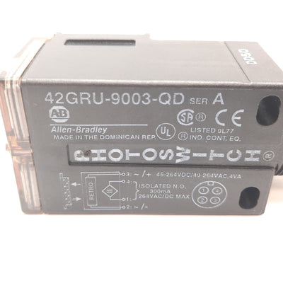 Used Allen Bradley 42GRU-9003-QD Photoelectric Sensor, 30ft, 45-264VDC 40-264VAC