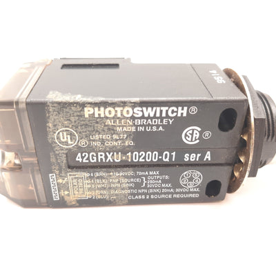 Used Allen Bradley 42GRXU-10200-Q1 Photoelectric Sensor, 10-30VDC, PNP NPN, 5-Pin