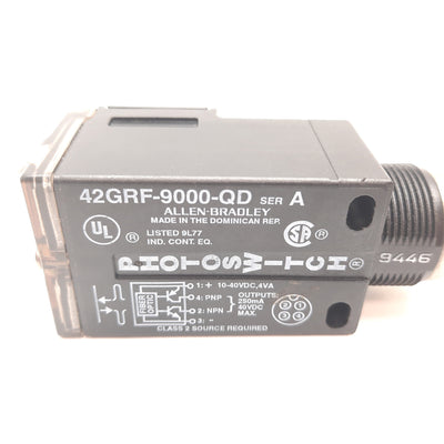 Used Allen Bradley 42GRF-9000-QD Fiber Optic Photoelectric Sensor, 10-40VDC, PNP NPN