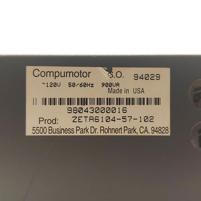 Used Parker ZETA6104-57-102 Compumotor Stepper Motor Drive, 1-Axis 170VDC 4A, 120VAC