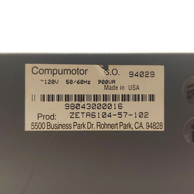 Used Parker ZETA6104-57-102 Compumotor Stepper Motor Drive, 1-Axis 170VDC 4A, 120VAC