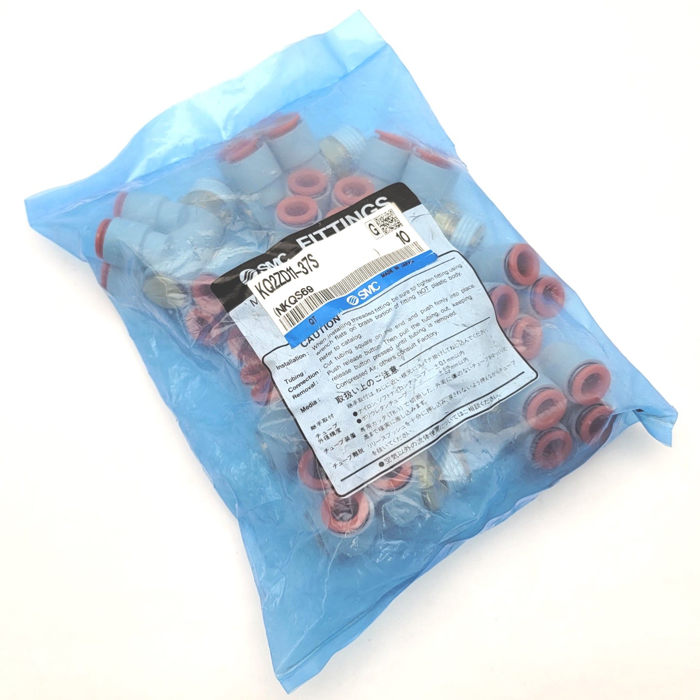 Used Bag Of 10 SMC KQ2ZD11-37S One-Touch Double Universal Branch Elbow 3/8"OD 1/2"NPT