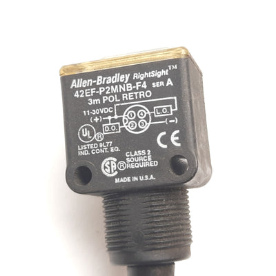 Used Allen Bradley 42EF-P2MNB-F4 Polarized Retroreflective Photoelectric Sensor, 3m