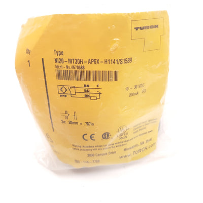 New Turck Ni20-MT30H-AP6X-H1141/S1589 Inductive Proximity Sensor, 20mm 10-30VDC PNP