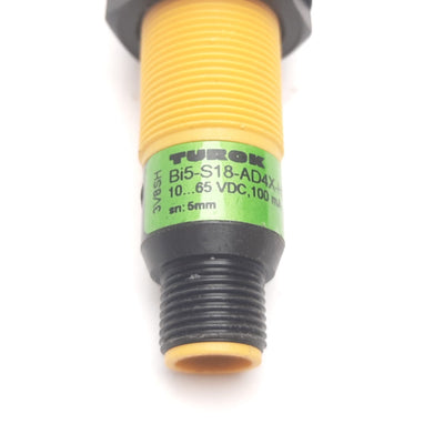 Used Turck BI5-S18-AD4X-H1141 Inductive Proximity Sensor, 5mm, 10-65VDC, M12 4-Pin