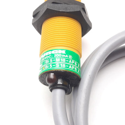 Used Turck Bi5-S18-AP6X Inductive Proximity Sensor, 5mm, 10-30VDC 200mA, 3-Wire, PNP