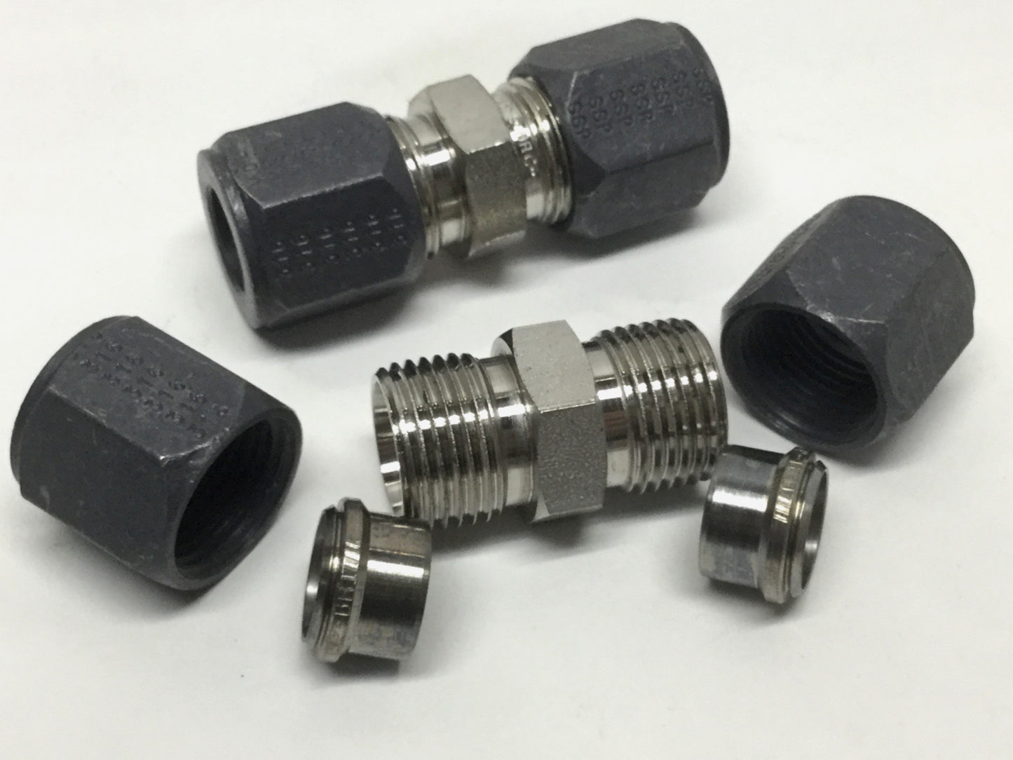 New – Open box Lot of 2 SSP AM8U SAE Flareless Union, 1/2" Tube Fitting, 316 Stainless Steel